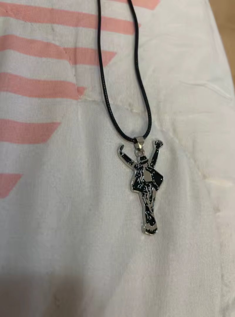 Michael Necklace customer photo on fabric